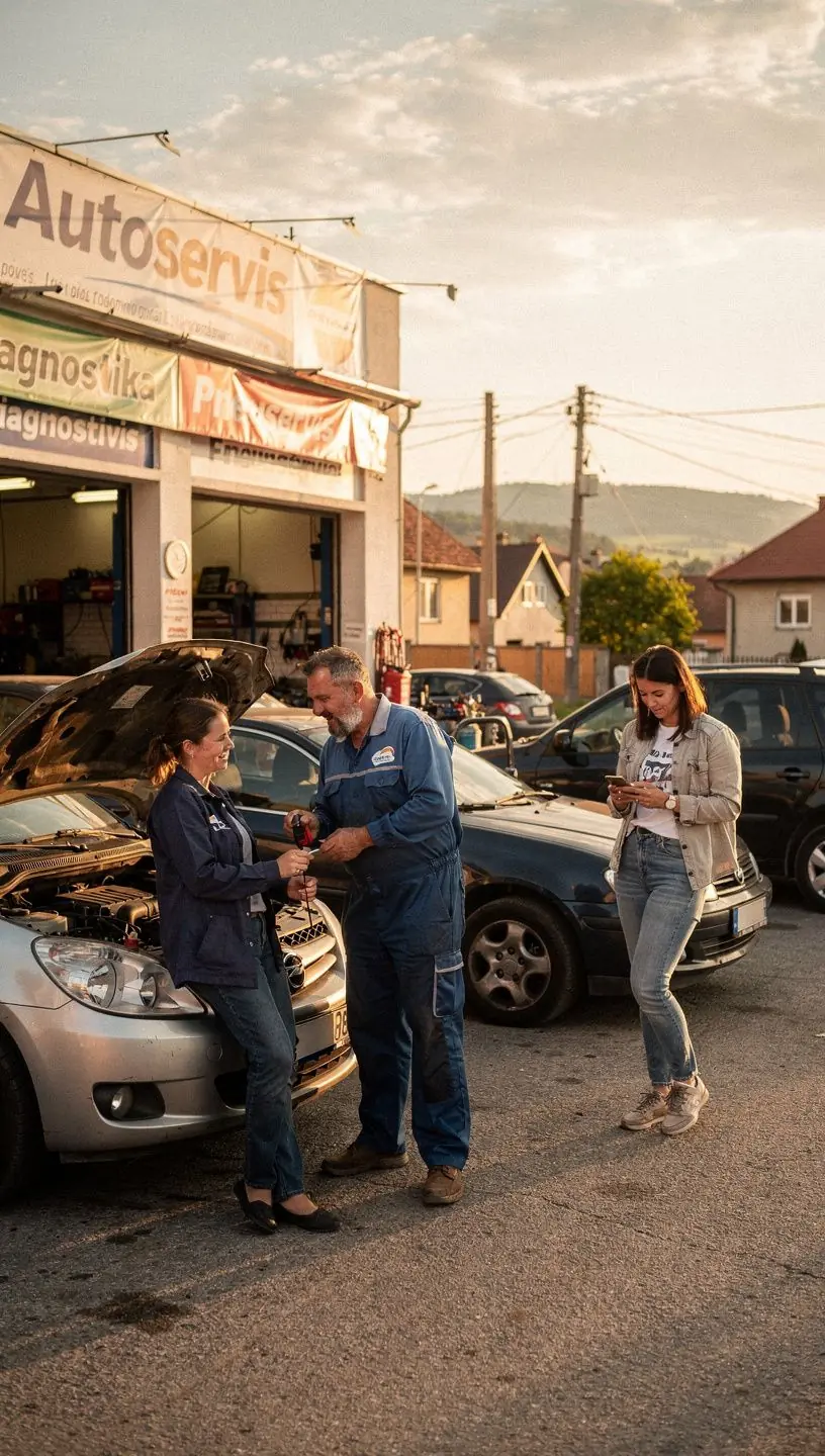 Detailný záber na výmenu olejového filtra a kontrolu tekutín v spoľahlivom autoservise na Slovensku.